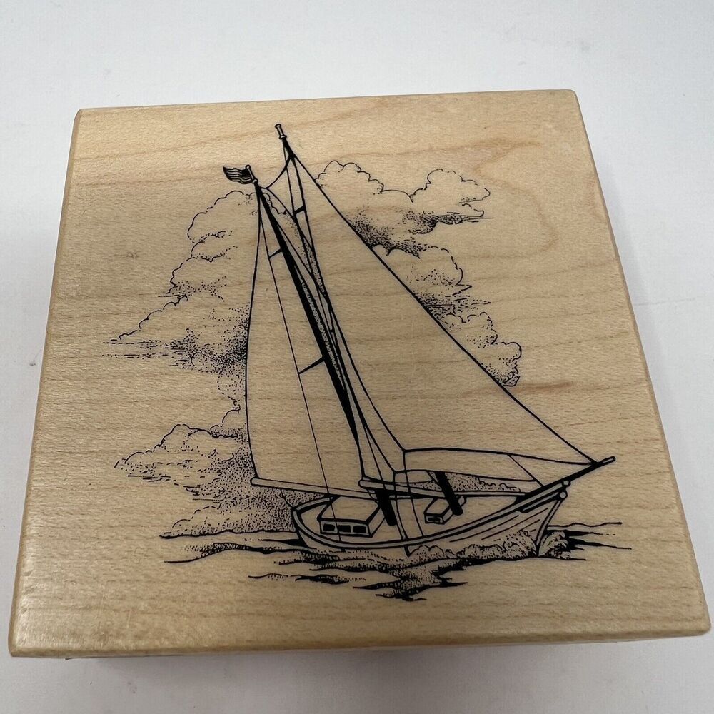 PSX Sailboat G-1479 Boat Sailing Nautical Wood Mounted Rubber Stamp 1995 Vintage